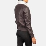 Women's Stella G-1 Fur Collar Maroon Leather Bomber Jacket