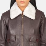 Women's Stella G-1 Fur Collar Maroon Leather Bomber Jacket