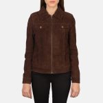Women's Suzy Mocha Suede Leather Trucker Jacket