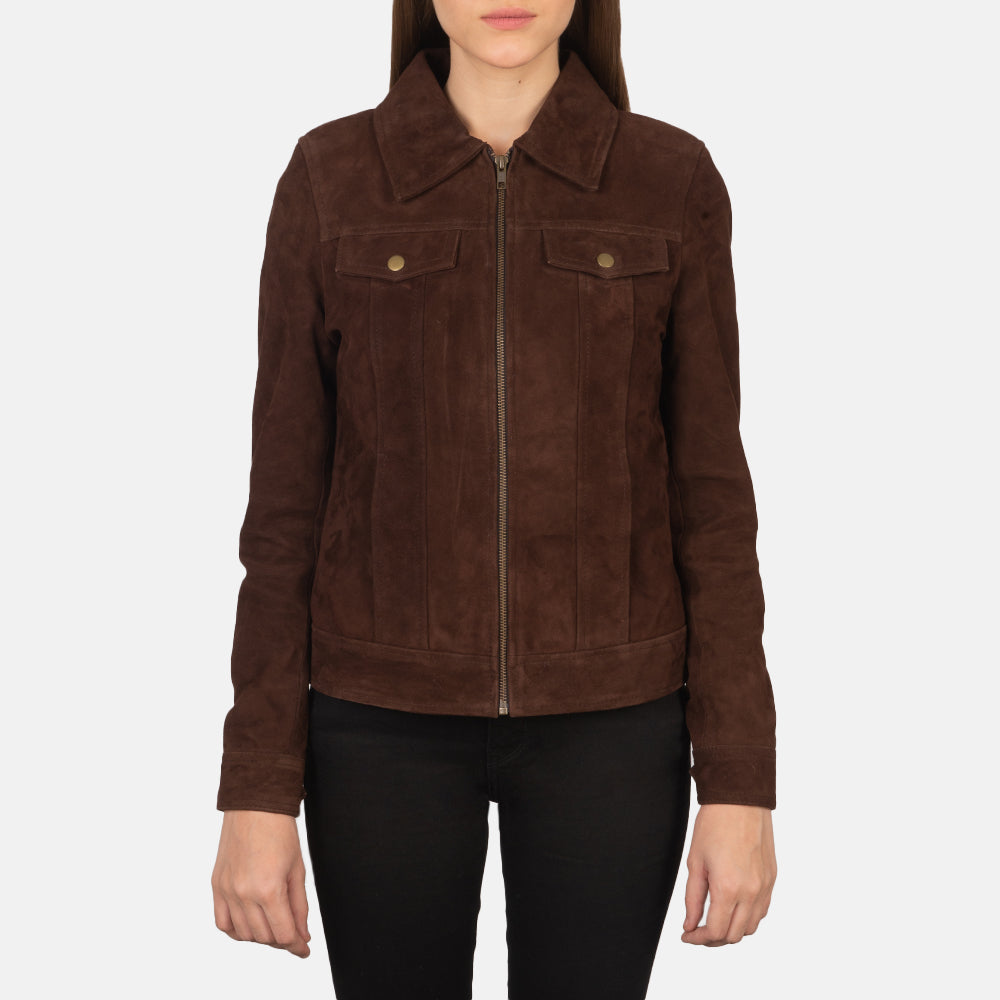 Women's Suzy Mocha Suede Leather Trucker Jacket