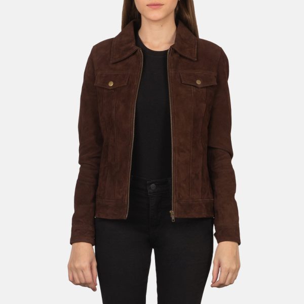 Women's Suzy Mocha Suede Leather Trucker Jacket