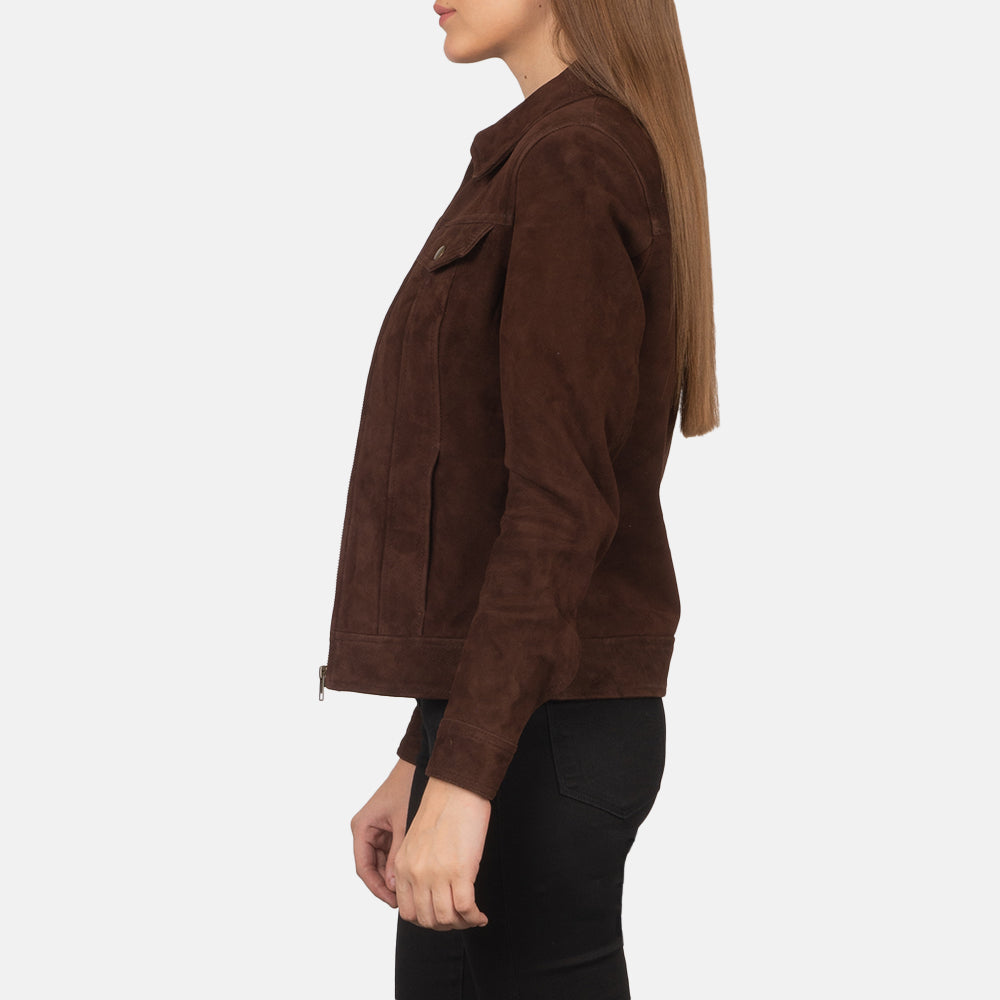 Women's Suzy Mocha Suede Leather Trucker Jacket