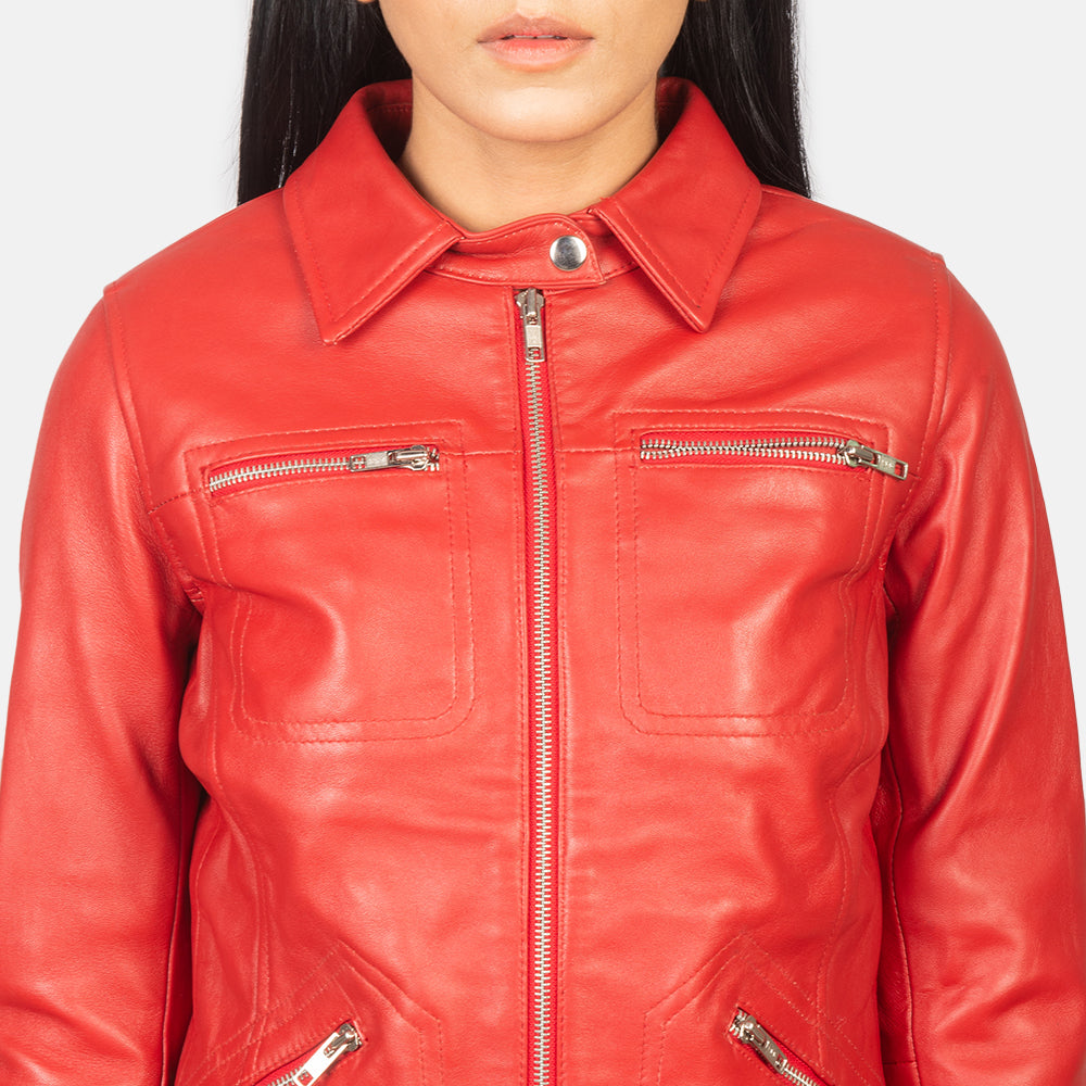 Women's Tomachi Red Real Sheepskin Leather Jacket