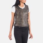 Women's Vanda Distressed Brown Leather Biker Vest
