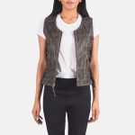Women's Vanda Distressed Brown Leather Biker Vest