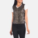 Women's Vanda Distressed Brown Leather Biker Vest