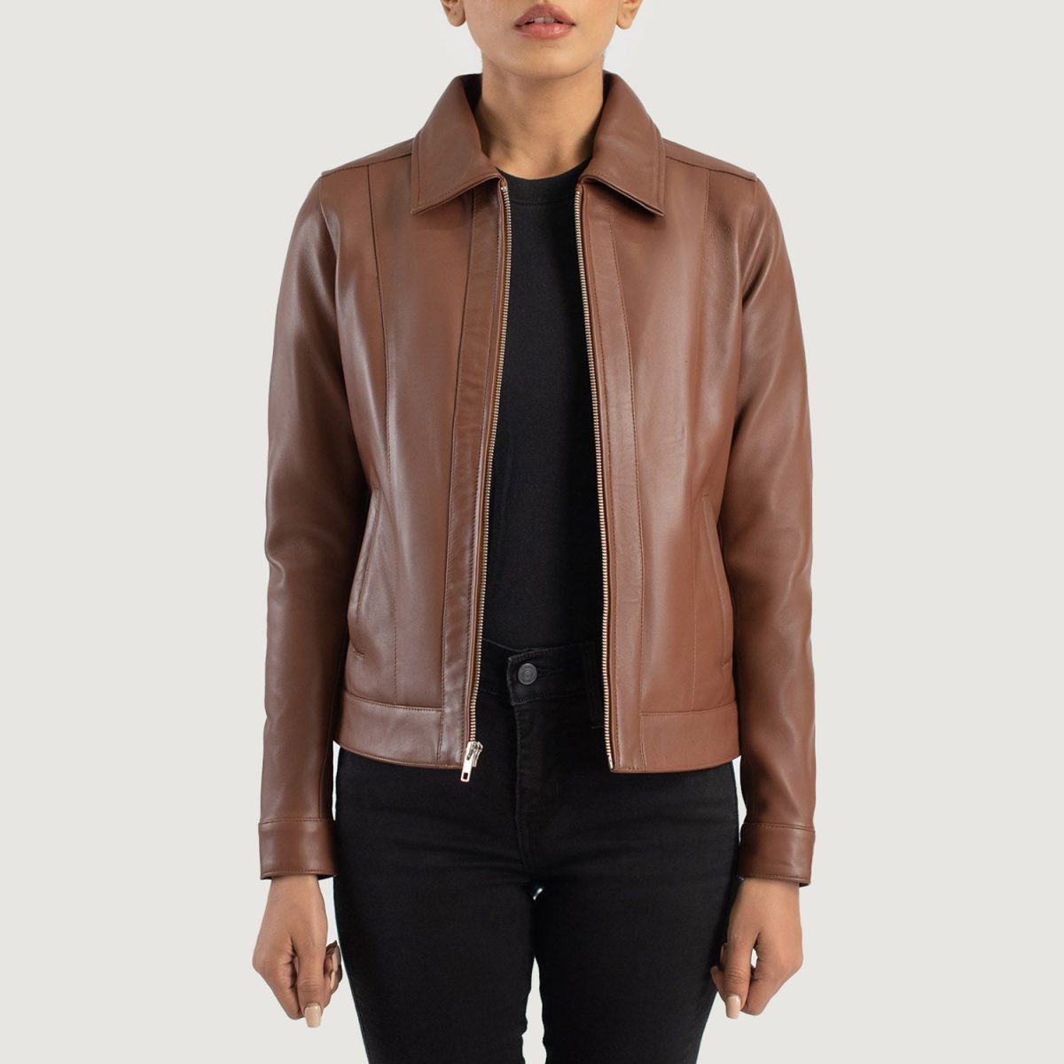 Women's Vixen Brown Classic Collar Leather Jacket