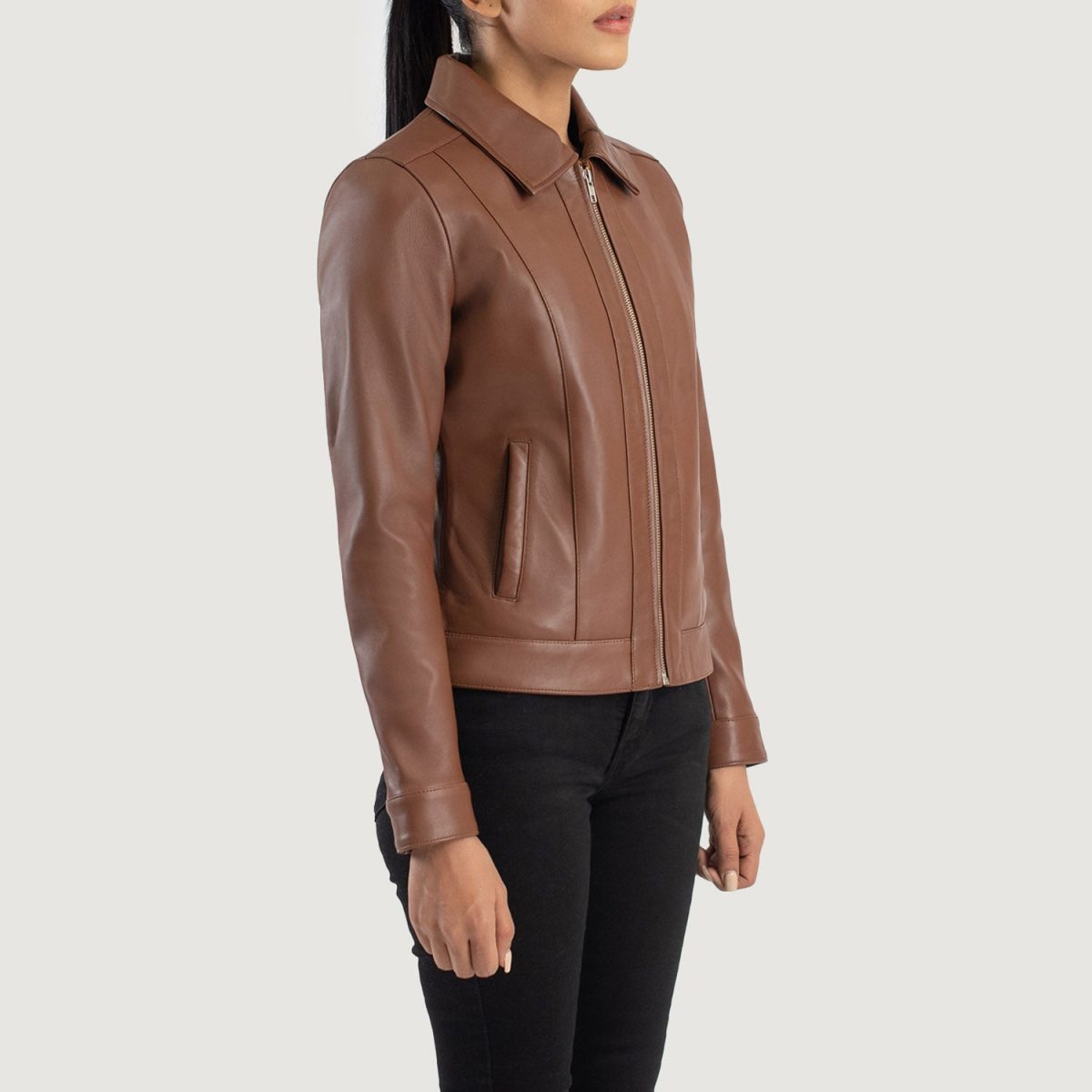 Women's Vixen Brown Classic Collar Leather Jacket