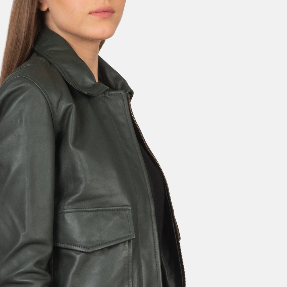 Women's Westa A-2 Green Leather Bomber Jacket