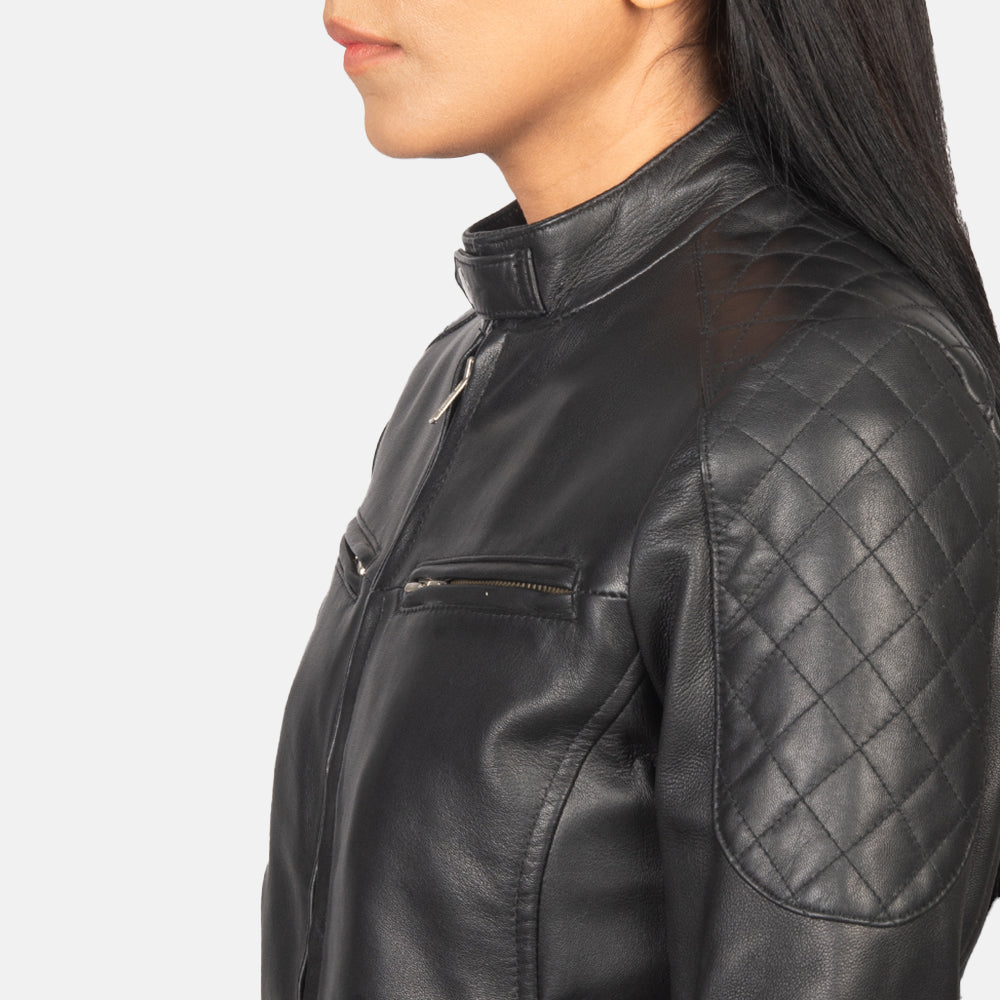 Women's Zenna Black Leather Biker Bomber Jacket