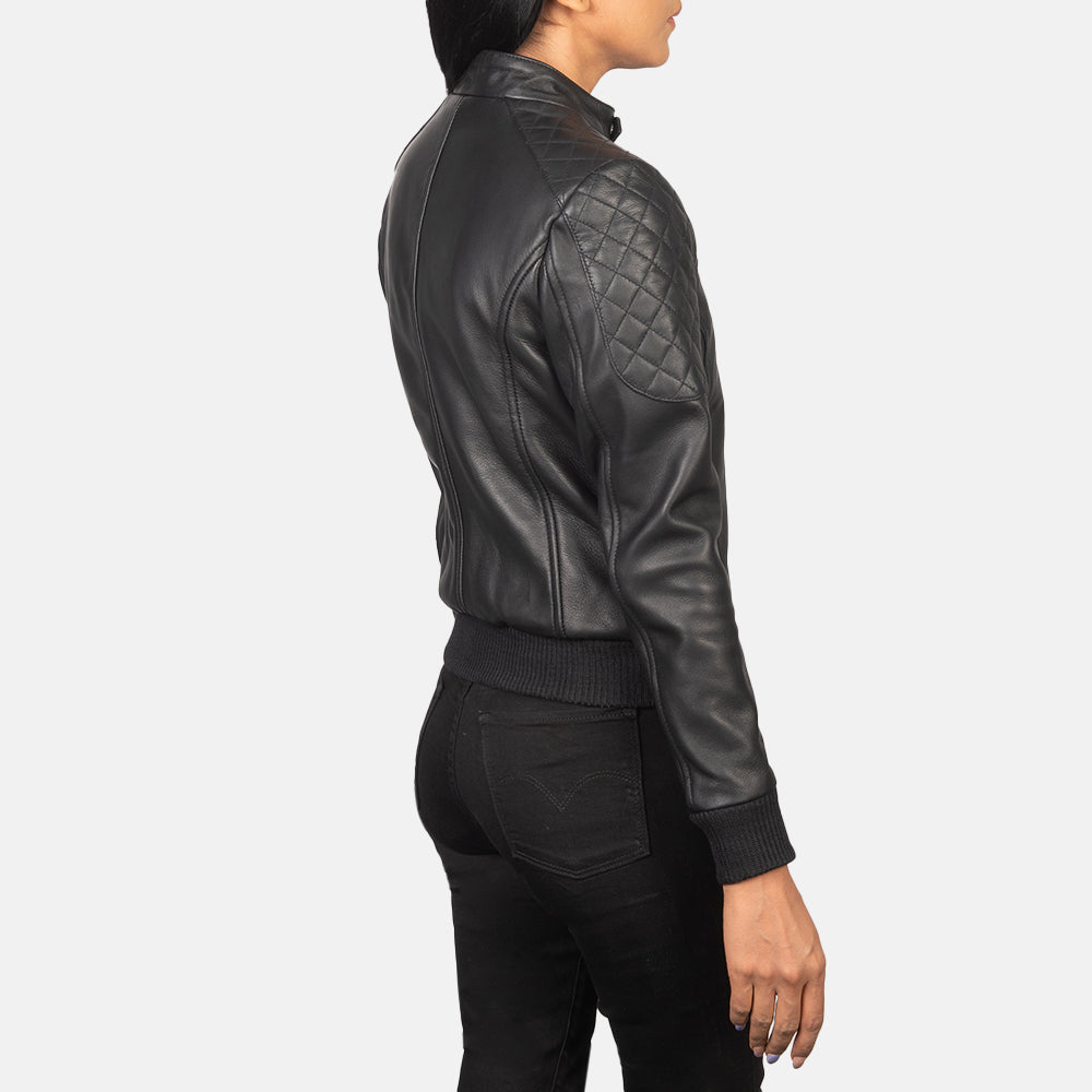 Women's Zenna Black Leather Biker Bomber Jacket