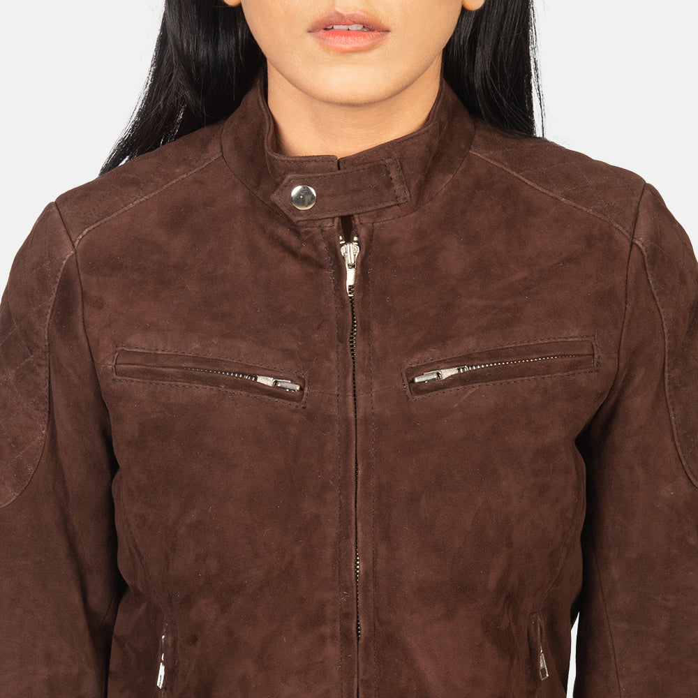 Women's Zenna Mocha Leather Biker Bomber Jacket