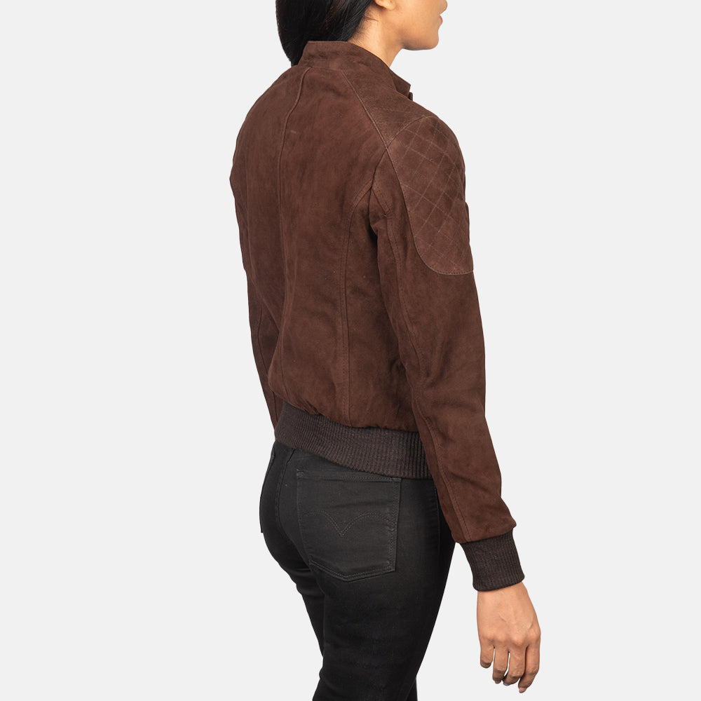 Women's Zenna Mocha Leather Biker Bomber Jacket