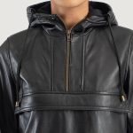 Women's Zest Black Hooded Leather Pullover Jacket