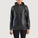 Women's Zest Black Hooded Leather Pullover Jacket