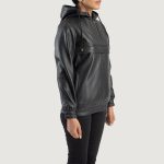 Women's Zest Black Hooded Leather Pullover Jacket