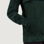 Women's Zest Green Hooded Leather Pullover Jacket