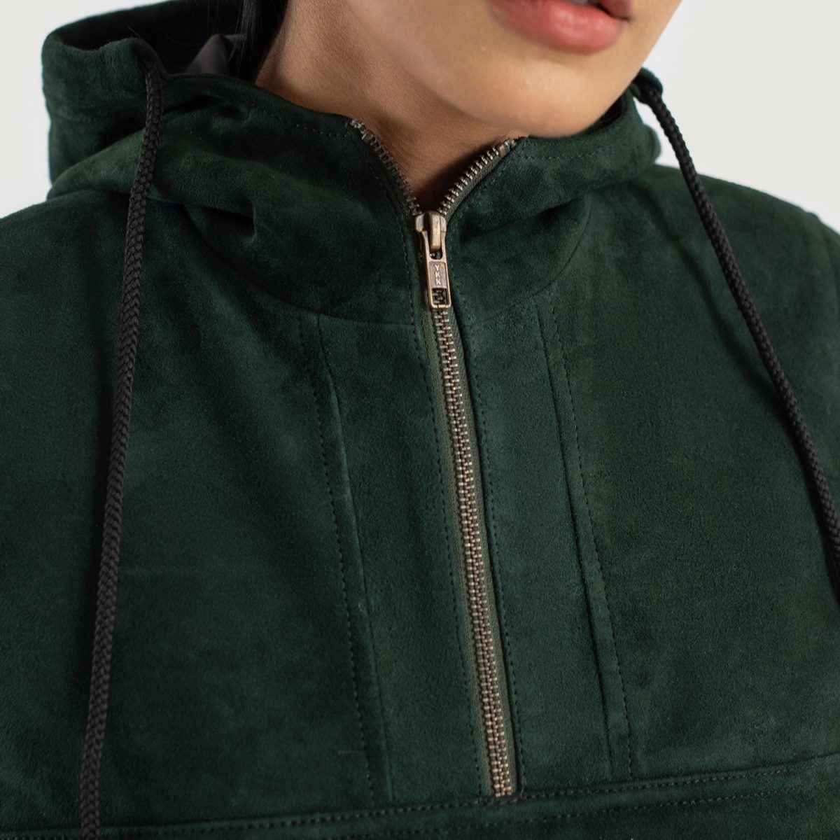 Women's Zest Green Hooded Leather Pullover Jacket