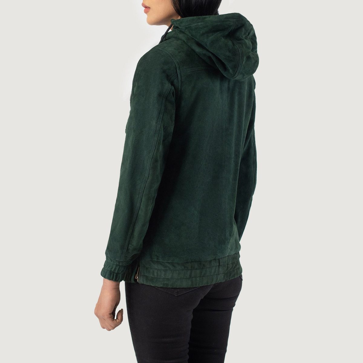 Women's Zest Green Hooded Leather Pullover Jacket