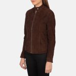 Women's Kelsee Mocha Suede Leather Biker Jacket