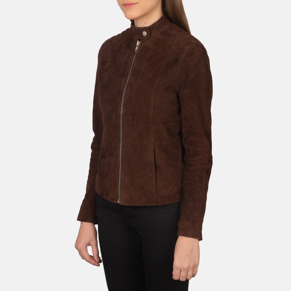Women's Kelsee Mocha Suede Leather Biker Jacket