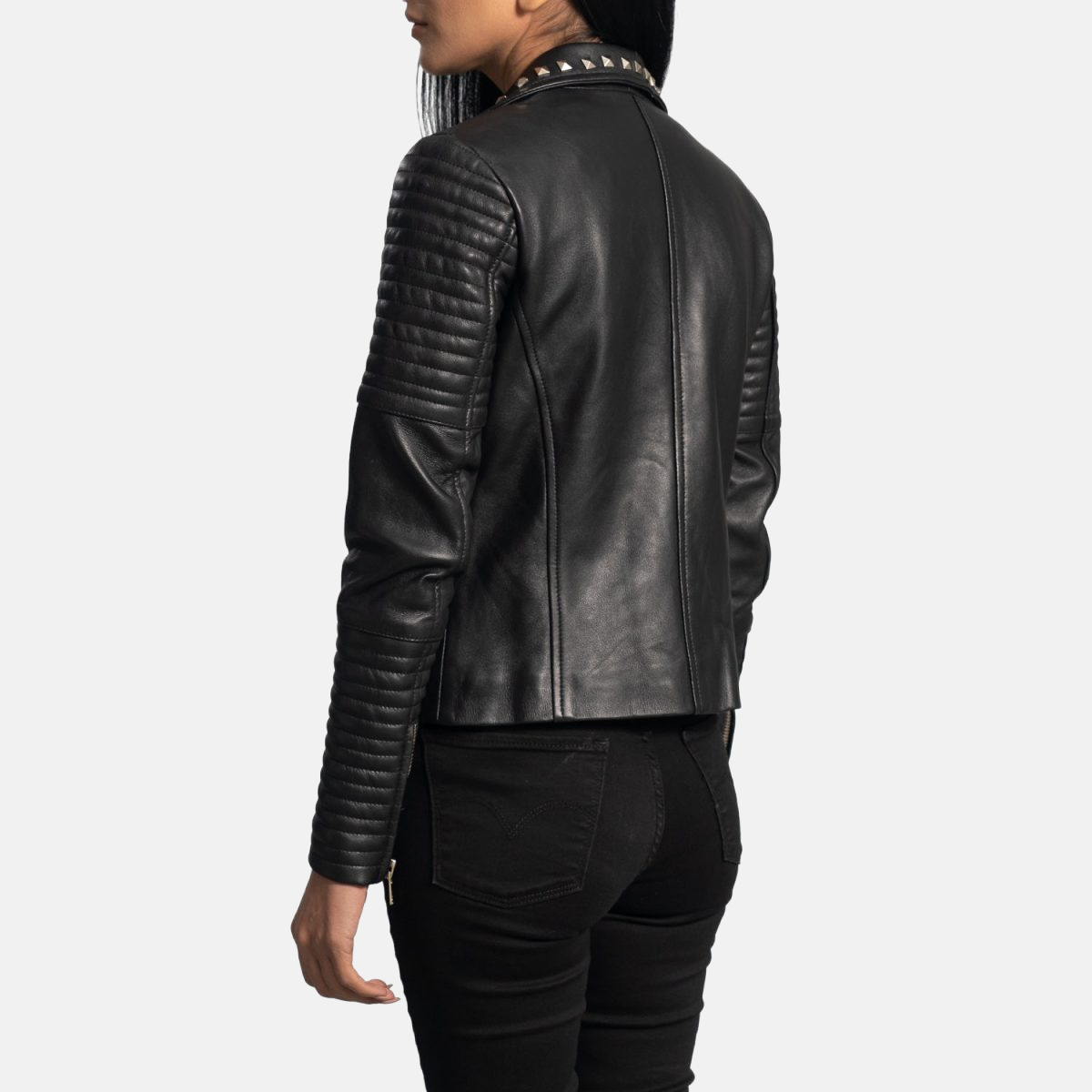 Women's Sally Mae Studded Black Leather Biker Jacket