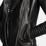 Women's Sally Mae Studded Black Leather Biker Jacket