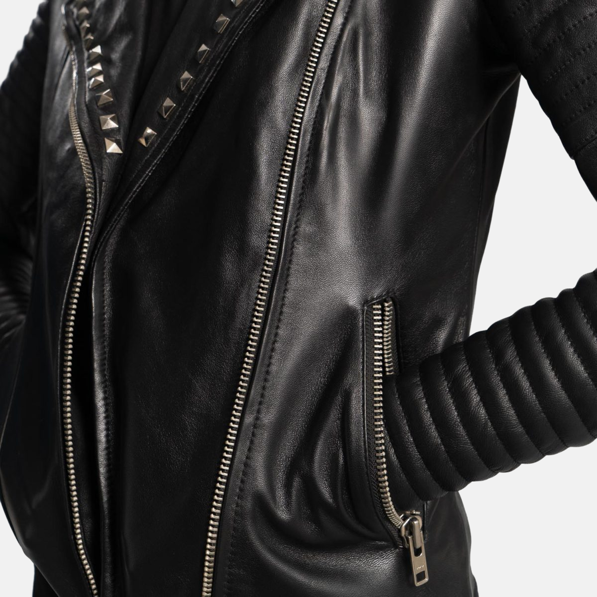 Women's Sally Mae Studded Black Leather Biker Jacket