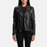 Women's Sally Mae Studded Black Leather Biker Jacket