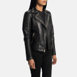 Women's Sally Mae Studded Black Leather Biker Jacket