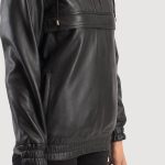 Women's Zest Black Hooded Leather Pullover Jacket