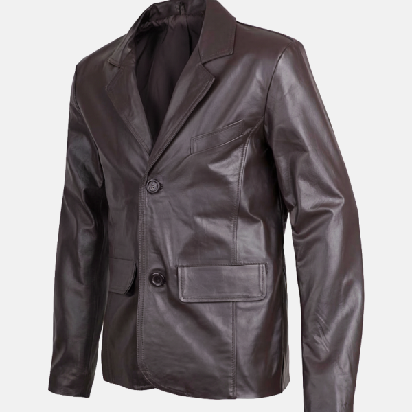 Men's 2 Button Brown Leather Blazer