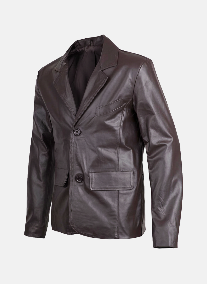Men's 2 Button Brown Leather Blazer