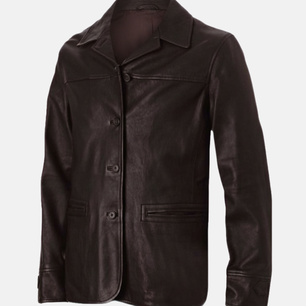 Men's 4 Button Brown Leather Blazer