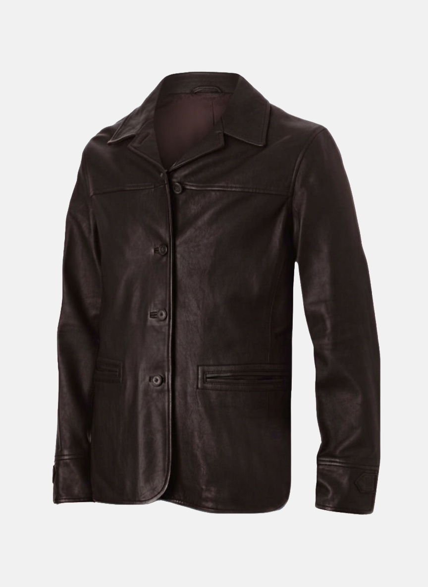 Men's 4 Button Brown Leather Blazer