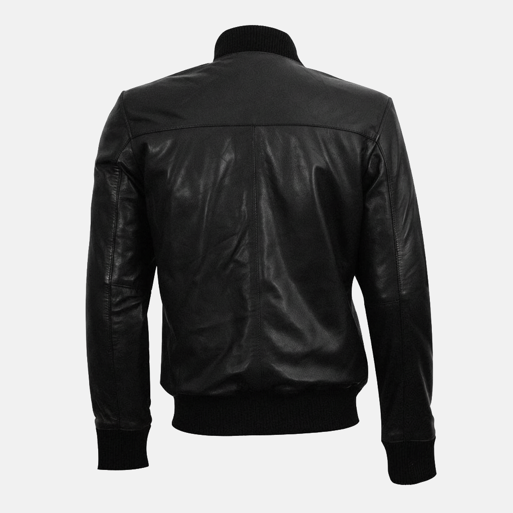 Men's K2 Black Sheepskin Biker Leather Bomber Jacket