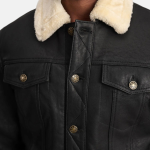 Men's Dallis Tumbled Black Shearling Leather Trucker Jacket