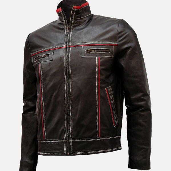 Men's Bi-Color Unique White Stitched Moto Leather Jacket
