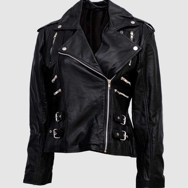 Women's Black Sheepskin Biker Leather Jacket