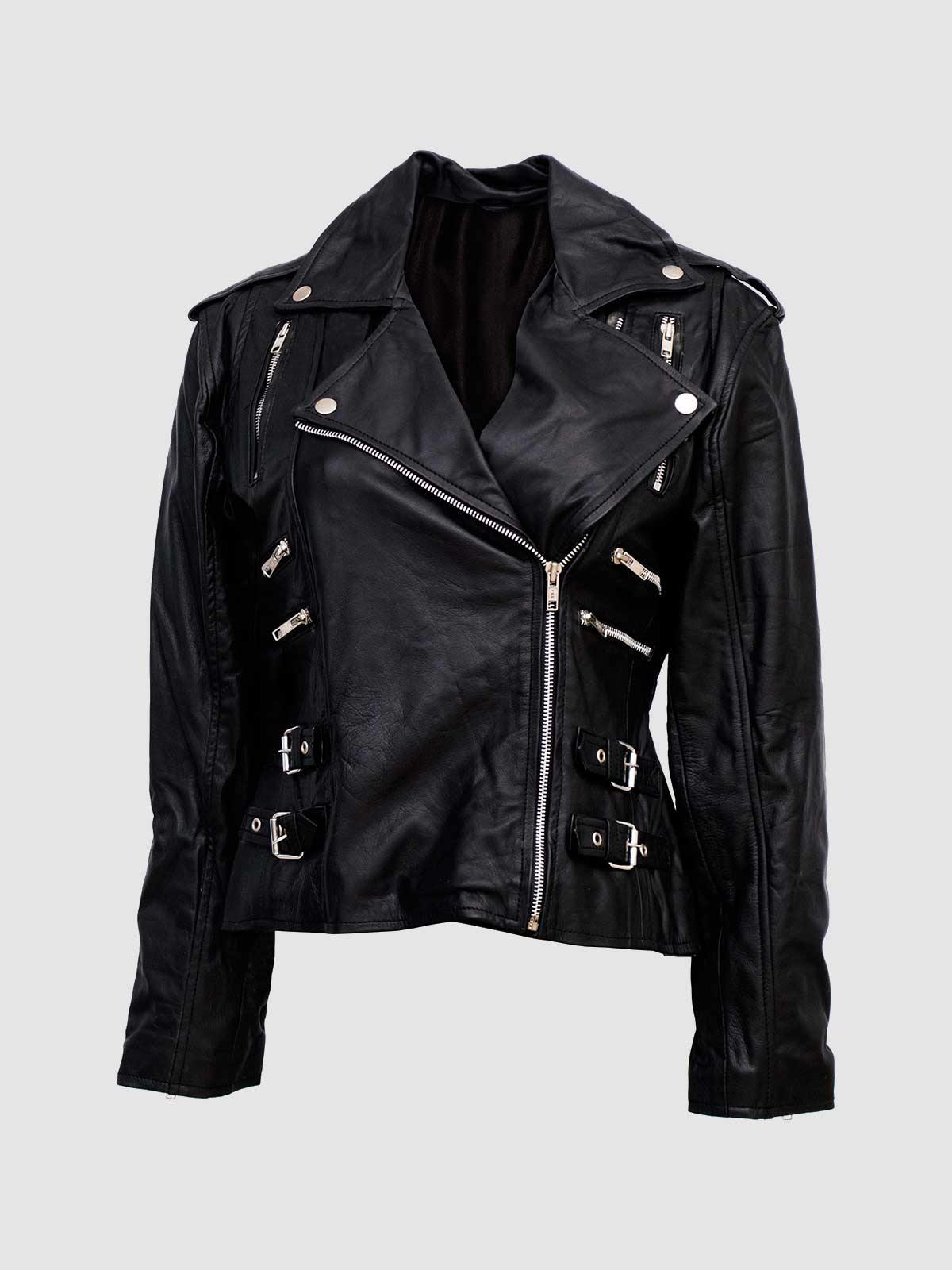 Women's Black Sheepskin Biker Leather Jacket