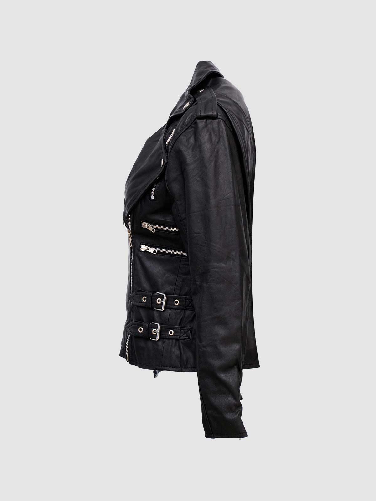 Women's Black Sheepskin Biker Leather Jacket