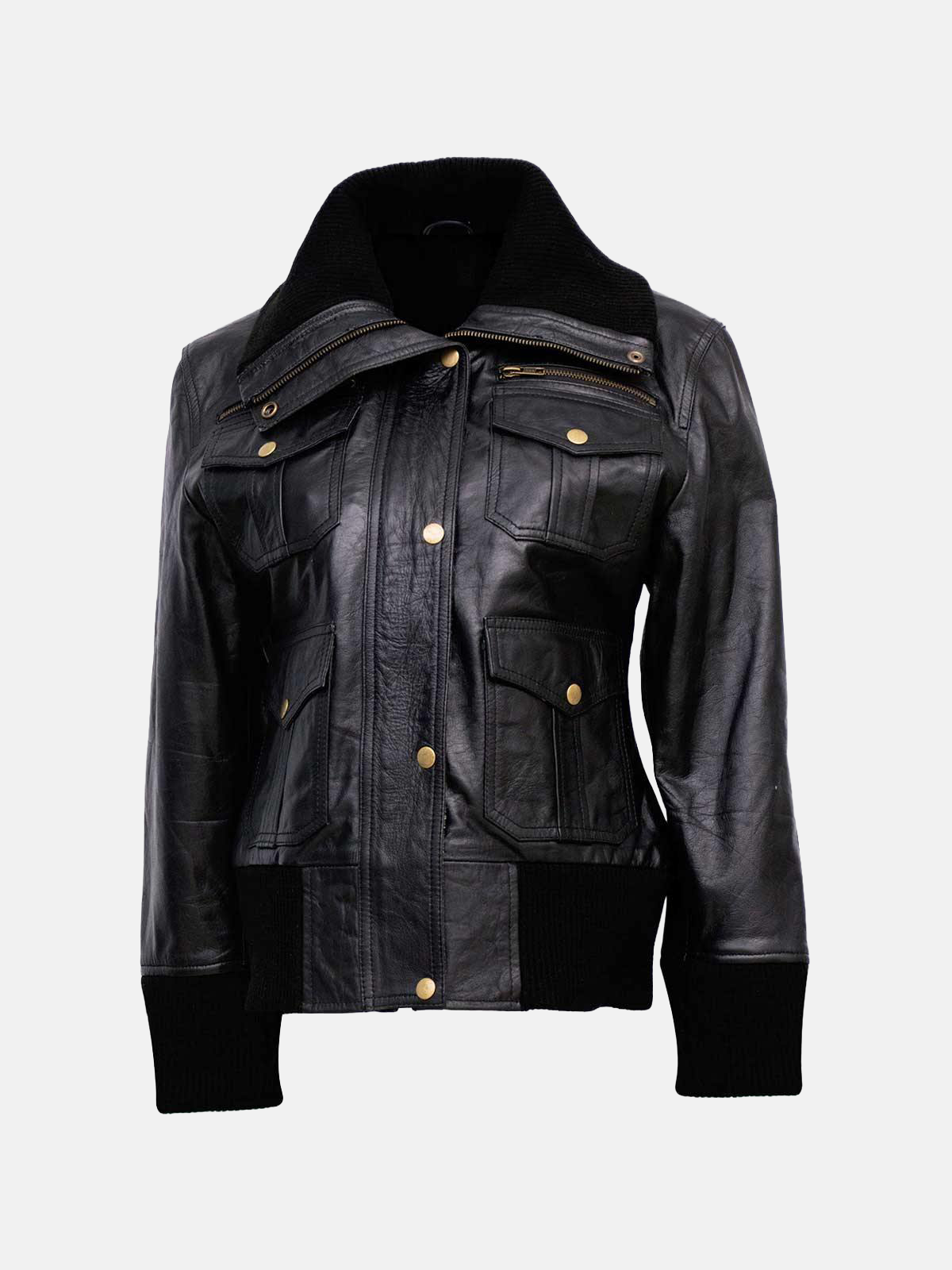 Women's Classic Black Bomber Leather Jacket