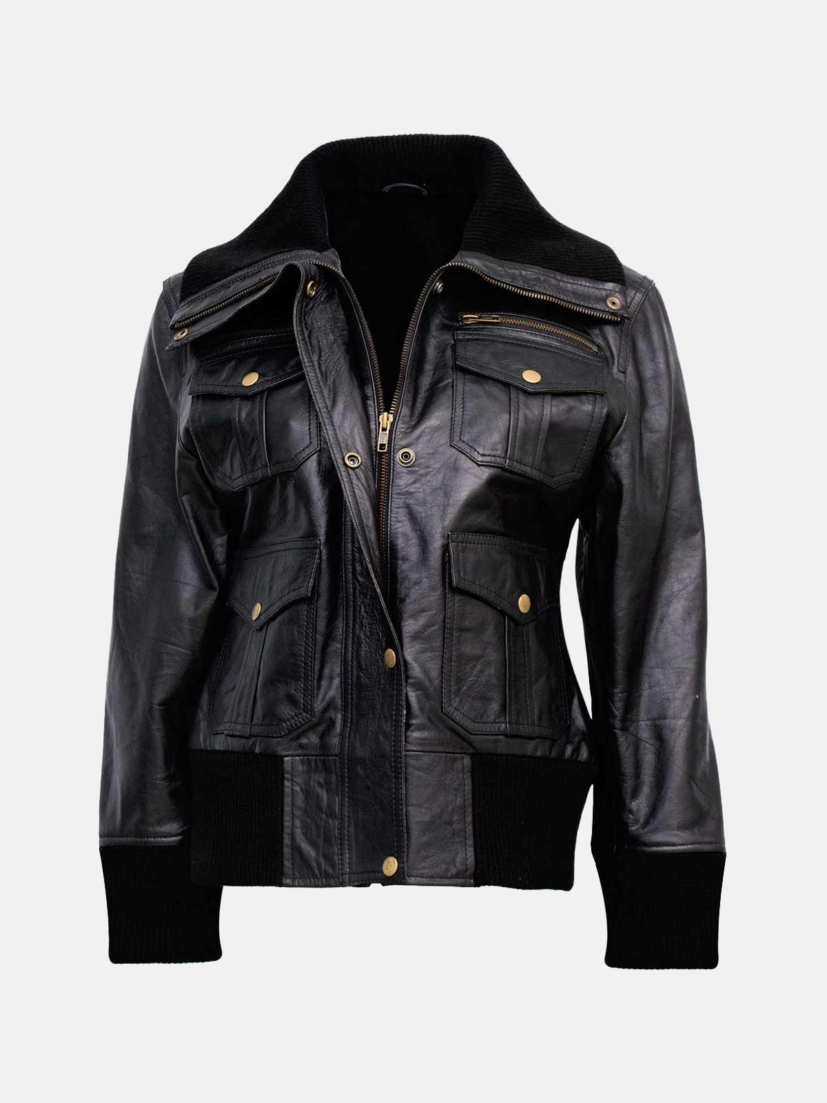 Women's Classic Black Bomber Leather Jacket