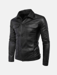 Men's Collared Biker Leather Jacket