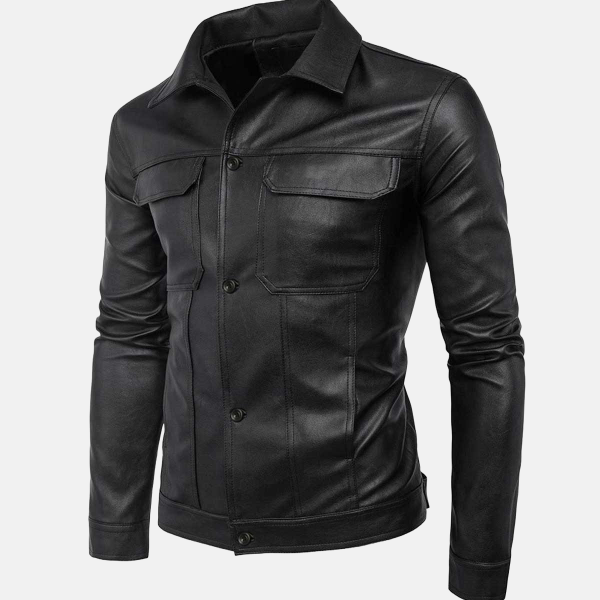 Men's Collared Biker Leather Jacket