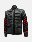 Men's Black Military Fitted Leather Jacket