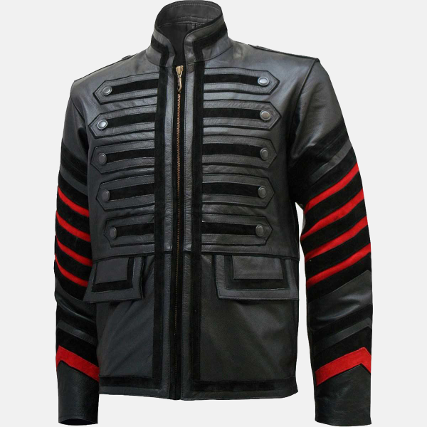 Men's Black Military Fitted Leather Jacket
