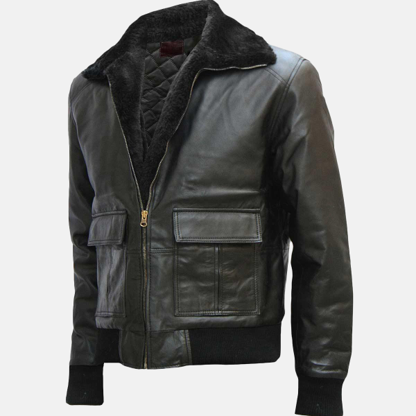 Men's Bomber Aviator Leather Jacket With Fur