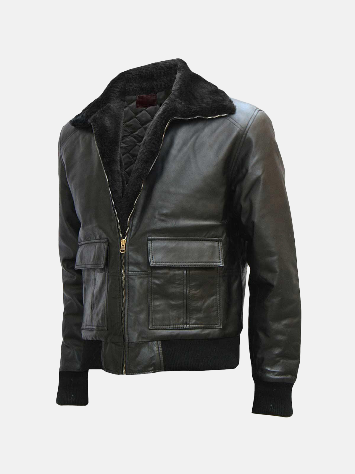 Men's Bomber Aviator Leather Jacket With Fur