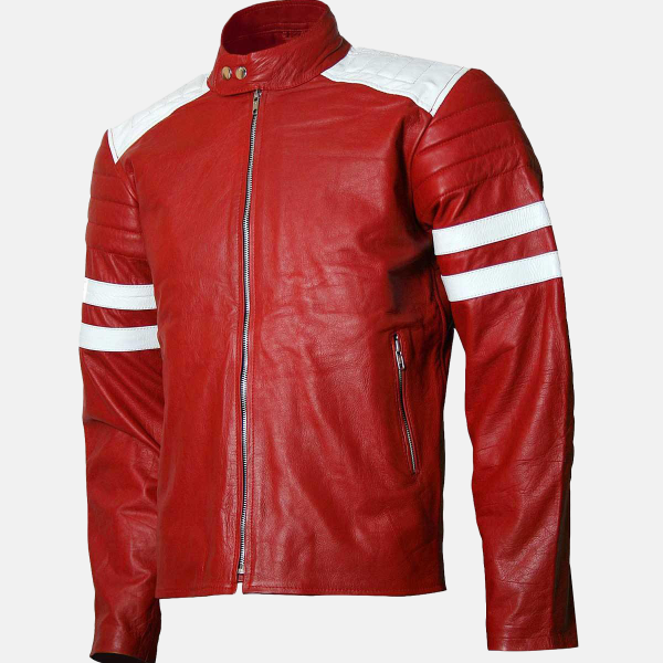 Men’s Red & White Cafe Racer Leather Jacket